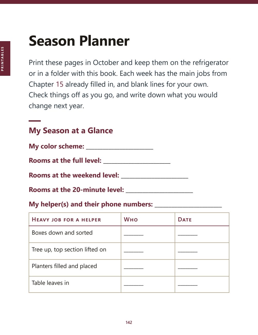 Printables: the season planner